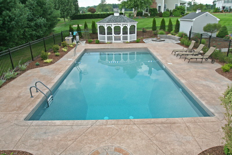 Swimming pool and stamped concrete project example 222